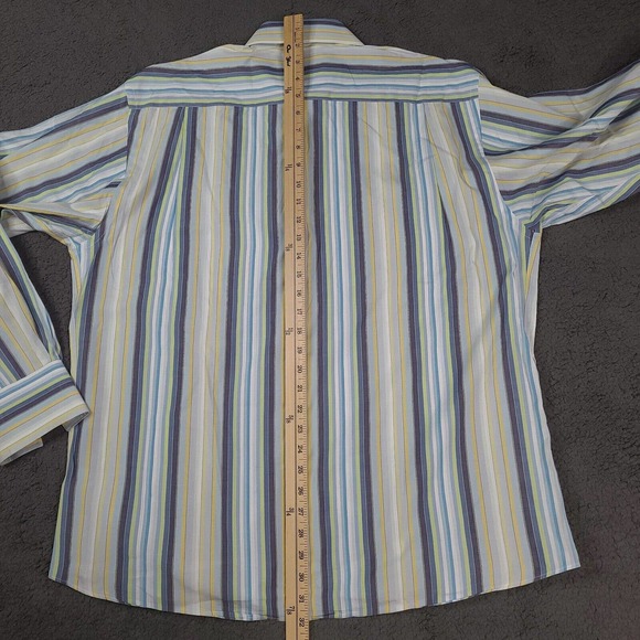 Bachrach Shirt Men's Large Blue White Striped Button Down Long Sleeve - Picture 11 of 12
